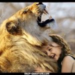 Girl with lion on funny questions to ask a girl